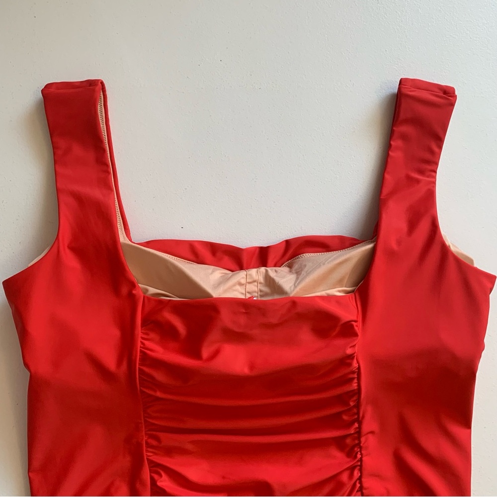 J Crew Red Ruched Squareneck One Piece Swimsuit Size 24 NWT - Picture 7 of 17